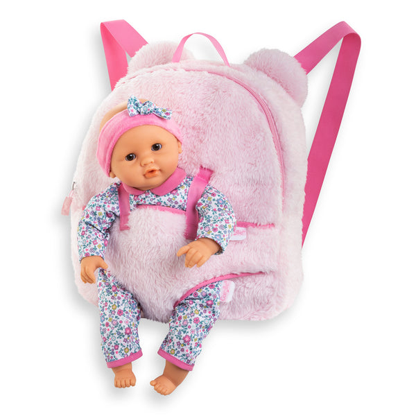 Sac-à-Dos Porte-Poupon Peluche Rose pour poupon 30 cm (3+)