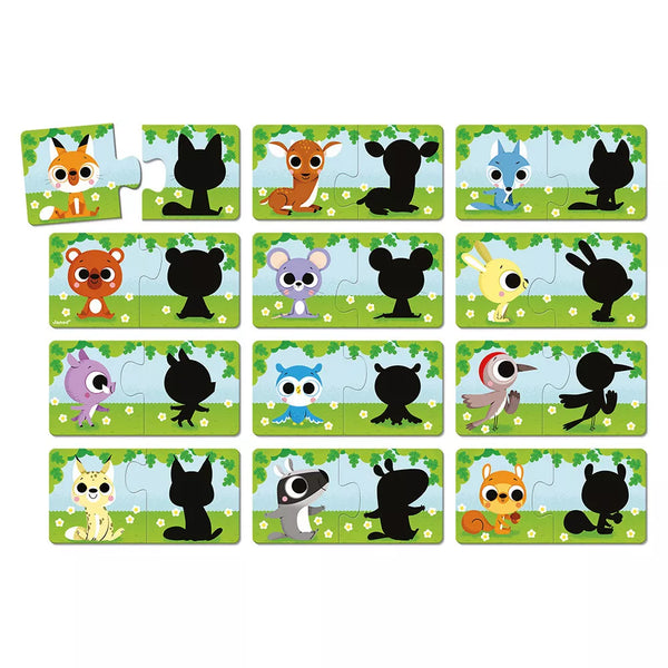 Coffret 12 puzzles Ombres des animaux (2 pièces) (2+)
