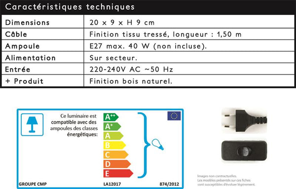 Lampe à poser Rectangle bois